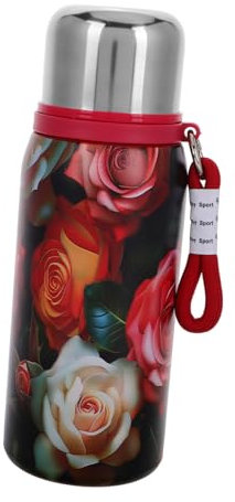 Vaguelly Edelstahl Vakuumflasche Thermobecher Mit Blumenmotiv Isolierter Tee Kaffeebecher Für Auto Reise Büro Hält Heiß Kaltgetränke Lange Warm Tragbarer Becher Mit Griff