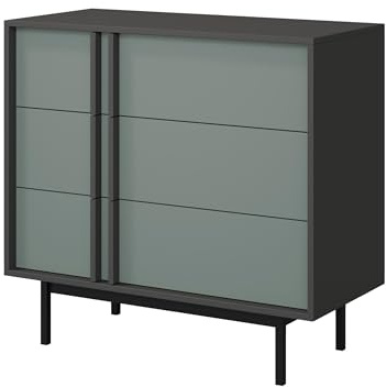 Mirjan24 Schubladenkommode Agova 3S WK08 - Kommode mit 3 Schubladen, Highboard, Sideboard, Mehrzweckschrank, Wohnzimmerschrank (Anthrazit/Aloe)