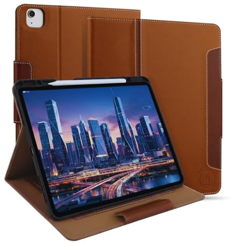 Engeljane Hülle für iPad Air 13 Zoll M3/M2, mit Kartenfach und Stifthalter Braun Schokolade