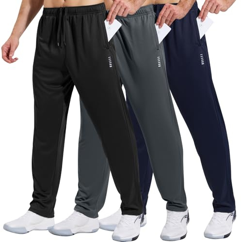 HUAKANG 1/3 Pack Mens Tracksuit Bottoms Breathable Joggers with Zip Pockets | Lightweight Sweatpant Soft Jogging Trousers Sports Casual Running Pants Comfortable