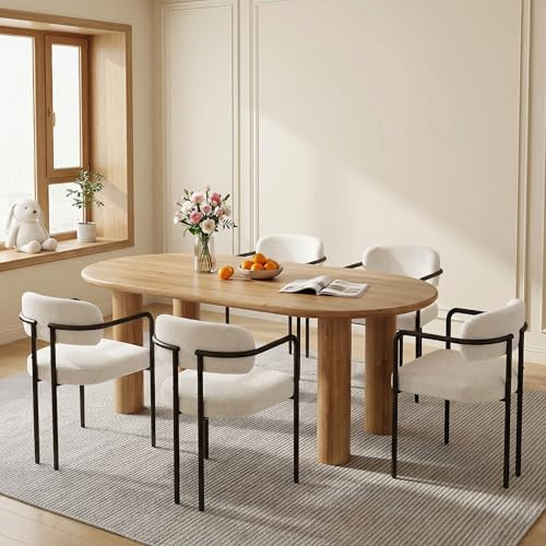 ARTETHYS Esszimmerstühle 6er Set,Stühle Esszimmer aus Bouclé-Gewebe, Beige | Ergonomische Polsterstühle Esstischstühle mit Armlehne, Moderne Küchenstühle mit Metallbeinen, für Wohnzimmer, Küche