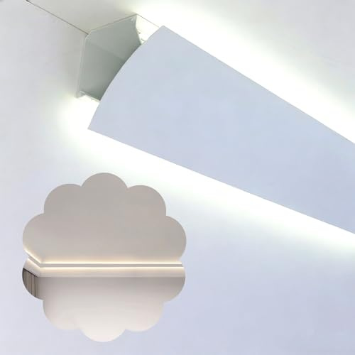Corniche Plafond LED Profilé en Aluminium pour Éclairage LED Indirect, Rail de Plinthe pour Bande LED Blanc, Profil d’Éclairage Linéaire pour Moulure de Plafond(2.5 m (8.2 ft))