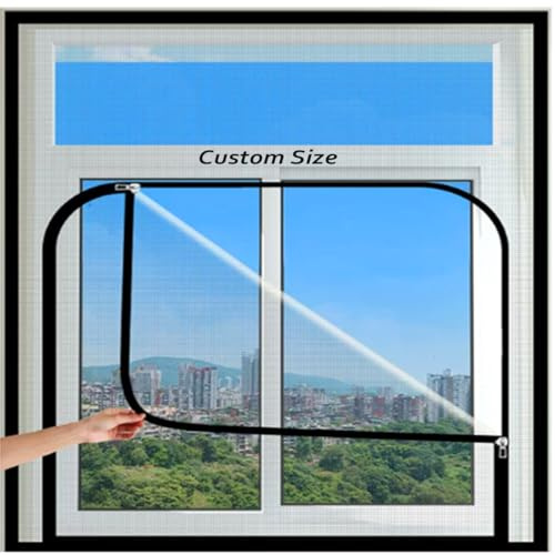 DIY Custom Size Cat Proof Window Screen,Fly Screen to Keep Mosquito Out | Tear-Proof Cat Protection Window Guard with Zipper, Self-Adhesive