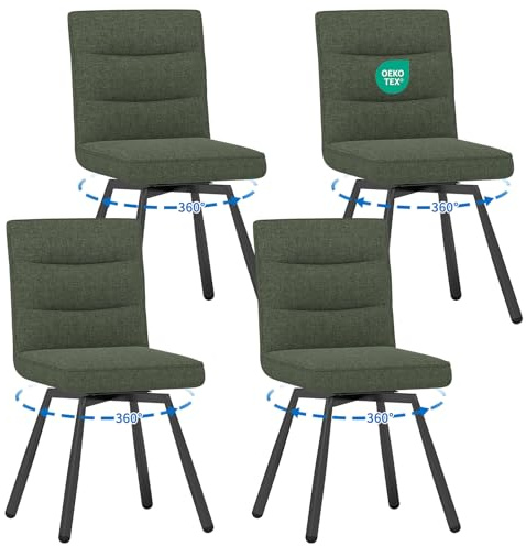 WAFTING Esszimmerstuhl 4er Set Drehbar, Polsterstuhl aus Leinenstoff mit Metallbeinen,Esszimmerstühle modern,Geeignet für Esszimmer,Küche, und Wohnzimmer,Grün
