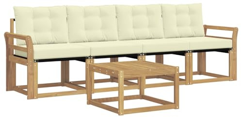 vidaXL Outdoor-Sofagarnitur mit Kissen 5 pcs Weiß und Creme, Garten Sofaset, modernes Wohnmöbel, entspannende Couch für Terrasse und Außenbereich