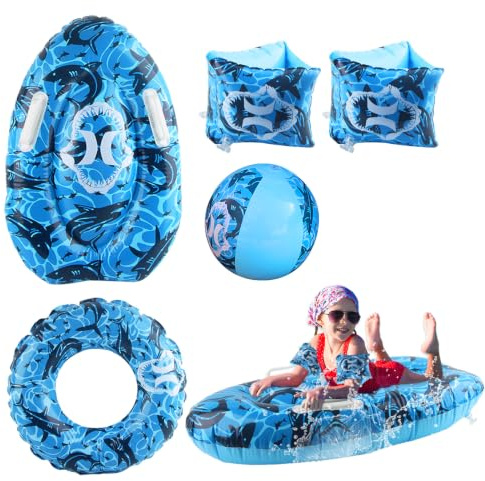Surfbrett Aufblasbar, Dwafill 5 Stuck Schwimmbrett Kinder Aufblasbar | Surfboard für 3-14 Jahre, Luftmatratze Wasser, für Wasserpark, Schwimmbad