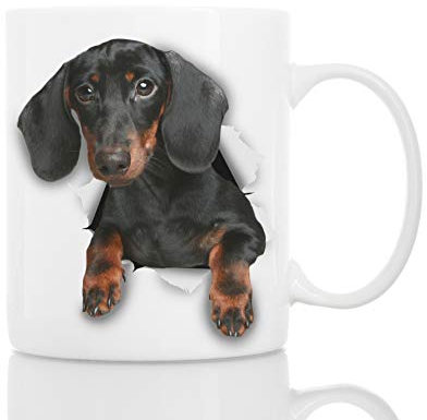 Cute Dachshund Mug - Ceramic Black Dachshund Coffee Mug - Perfect Dachshund Gifts - Funny Cute Sausage Dog Coffee Mug for Dog Lovers - Wiener Dog Coffee Mug (325ml, Black Dachshund)
