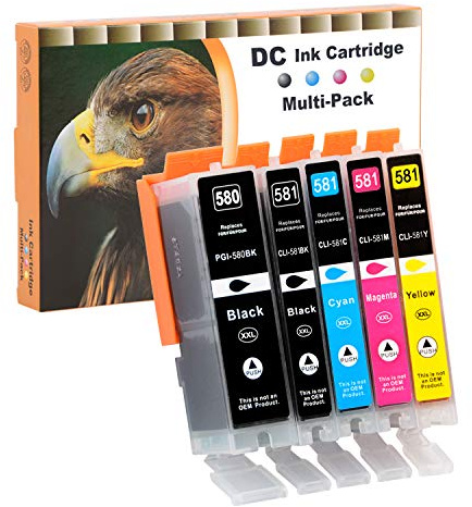 D&C 5X Druckerpatronen Kompatibel für Canon PGI-580 CLI-581 XXL | Ersatz für Pixma TR7550 TR8550 TS6150 TS6151 TS6250 TS6251 TS8150 TS8151 TS8152 TS8250 TS8251 TS8252 TS9150 TS9155 TS9550