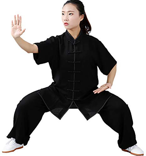 Unisex Ropa De Tai Chi Tang Traje de Artes Marciales Kung Fu Uniformes Disfraces Manga Corta Tops y Pantalones Verano