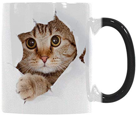 Wekity Heat Changing Mug, Funny Cat Heat Changing Ceramic Coffee Cup, 11 oz Heat Sensitive Color Changing Coffee Mug, Cute Xmas Gift Mug for Women Men Kids