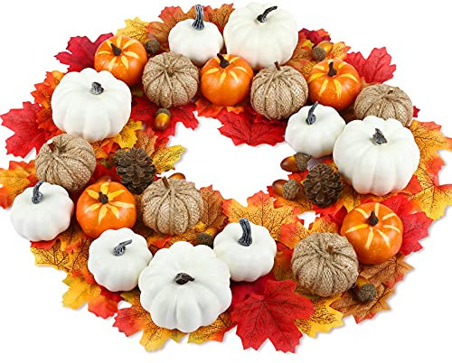Herbst Deko Set, Kesote 160 PCS Kürbis Künstlich Ahornblatt Thanksgiving Tischdeko Erntedankfest Halloween Dekoration Tannenzapfen Eicheln