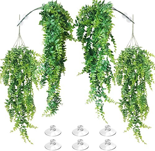 Allazone Künstliche Hängepflanzen Gefälschte Seide Künstliche Pflanzen Gefälschte mit Saugnapf für Bartagamen Echsen Geckos Schlangen Haustiere Einsiedlerkrebs und Dekorationen (4 Packung)