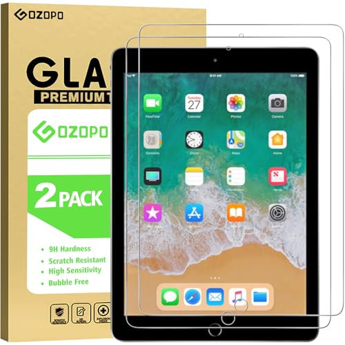 GOZOPO Pellicola Protettiva per iPad 9.7 pollice (2018/2017, 6a Gen/ 5a Gen) iPad Air 2/ Air 1/ iPad Pro 9.7, Vetro Temperato Proteggi Schermo, 2 pezzi