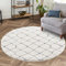 carpet city Teppich Hochflor Wohnzimmer - 160x160 cm Rund - Scandi-Stil Raute-Optik Creme Grau - Cut-Loop, Hochtief, 3D-Effekt - Shaggy Teppiche Flauschig-Weich Schlafzimmer Langflor