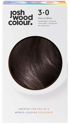 Josh Wood Colour Permanent Hair Dye, 3.0 Natural Black, Ammonia-Free, 148ml | 100% grey coverage, vegan formula, shine complex for glossy hair, salon-created colour, easy root-to-tip application