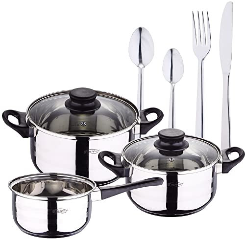 Pack de batterie de cuisine à 5 pièces + couvercle 24pc Set en acier inoxydable