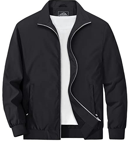 MAGCOMSEN Herren Bomberjacke Frühling Sommer Blouson Jacke Klassik Pilot Jacke Herren Freizeit Baseballjacke Lightweight Mantel US Army Fliegerjacke mit Stehkragen Schwarz M