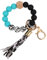 Sither Silikon Schlüsselanhänger Ring für Frauen Niedlicher Schlüsselanhänger Armband Armreif mit Quaste Auto Schlüsselanhänger Halter Mama Geschenk, Kuh-Streifen., Large