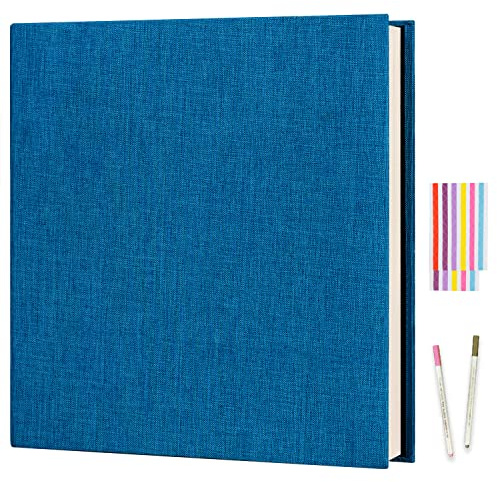 Boic Selbstklebende 10x15 Fotoalbum Einkleben und zum Selbstgestalten, Leinen Photoalbum mit 40 Weißen Seiten, Hochzeit Jahrestag Geburtstag Geschenke, Blau (27x28cm)