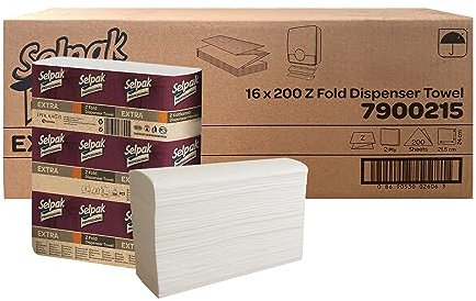 Selpak Serviettes en papier professionnelles pliées en Z – 3200 essuie-mains en papier multiplis – Serviettes jetables de 40,6 x 50,8 cm – Absorbantes – Serviette en papier douce de luxe