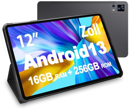 VASOUN Tablet 12 Zoll, Android Tablet 13 PC, 2K FHD+, 12 Zoll 256GB Tablets mit Ledertasche, 4G LTE 5GHz Dual WiFi, Octa-Core, 5MP + 13MP Dual Kamera, 8000mAh Akku, Unterhaltung und Bildung