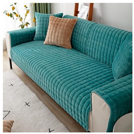 HonunG Couch Überzug,Sofa Überzug 1 2 3 4 Sitzer L Form Sofa Cover Sofa-Schutzhülle Ecksofa,Flanell Sofabezug Fühlt Sich Weich Anti-Rutsch-Design Sofa Auflage (Dunkelgrün,70×90cm)