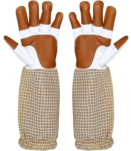 URBANSBEE Guantes de apicultor profesional - Cuero Guantes de apicultura de protección 1 par guantes anti-abejas para hombres y mujeres apicultores (2017, 6)