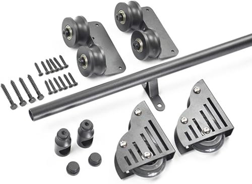 Rollendes Bibliotheksleiter-Schiebetür-Kit, mit Bodenrollenrädern, rollendes Leiter-Hardware-Bibliotheks-Schiebeleiter-Hardware-Kit, rustikales Schwarz, runde Schiene/Schiene/16 Fuß/500 cm
