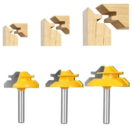 Ozmatip 3/4 45 Degree Lock Miter Router Bit (3pcs 1/4 Shank)