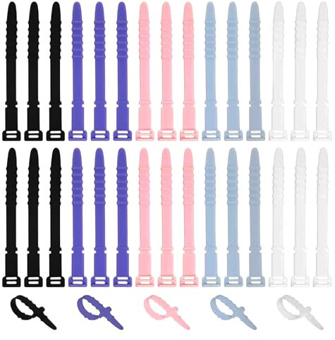 30 Stück,Wiederverwendbare Kabelbinder 11,3cm Silikon Kabelbinder,Elastische Silikonkabel, Mehrzweck Ladekabel Organizer für Ladekabel USB-Kabel Kopfhörer Stifte,Zuhause,Büro,Küche（5 Farben）