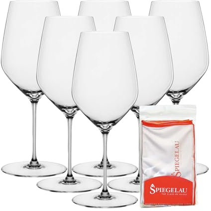 Spiegelau Hi-Lite Lot de 6 verres à bordeaux avec chiffon de polissage, verres à vin rouge (650 ml) et chiffon de nettoyage en microfibre (50 x 64 cm)