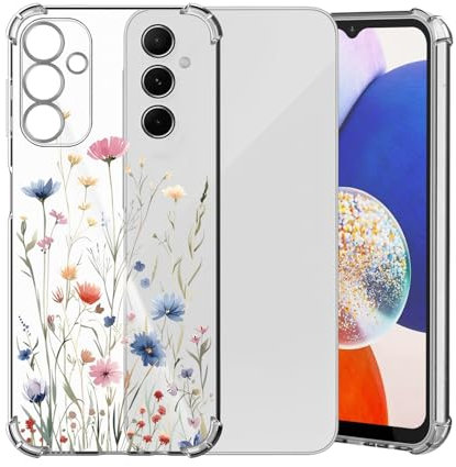 ChoosEU Transparent Hülle für Samsung Galaxy A15 4G / 5G Weich TPU Silikon Case mit Blume Muster Motiv für Mädchen Frauen Dünne Handyhülle Stoßfeste Airbag Schutzhülle Durchsichtig Cover - Blau Rosa
