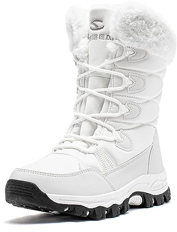 HOBIBEAR Kinder Schneestiefel Wasserdicht Outdoor Warm Kunstfell Gefüttert Winterschuhe Weiß,37 EU