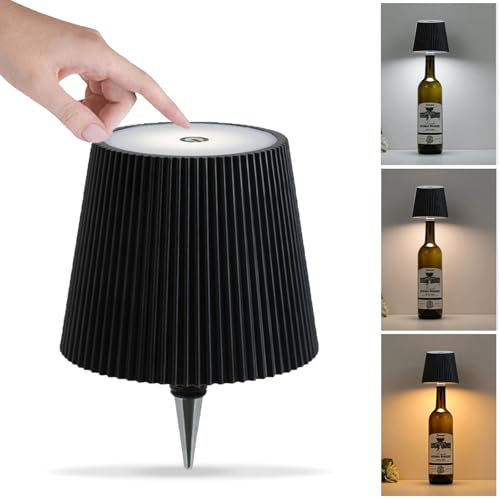 USMEI Lumelia Flaschenlampe Kabellose, Flaschenlampe Aufsatz LED Akku, Tischlampe Aufladbar, Touch Dimmbar 3 Farben, Wasserdicht Flaschen-Lampe für Schlafzimmer, Bars, Restaurants