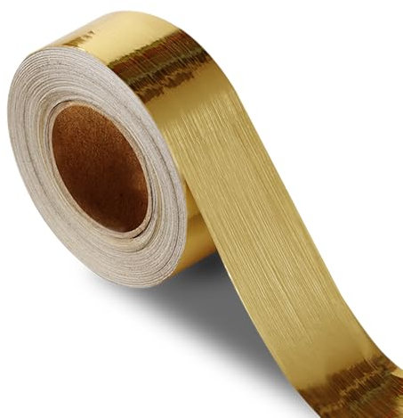 QDYMXUN Frise de papier peint autocollant en PVC amovible et imperméable pour cadre miroir pour salle de bain, cuisine et décoration à faire soi-même (1000 x 5 cm (L x l) Doré brossé