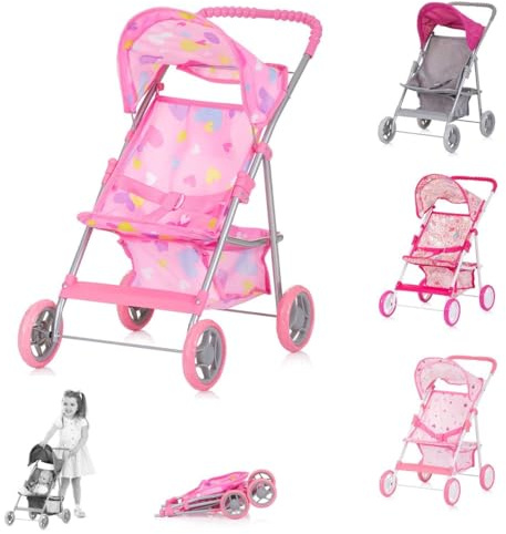 Chipolino Puppenwagen Alice Aufbewahrungskorb klappbar, Sonnendach verstellbar, Farbe:rosa