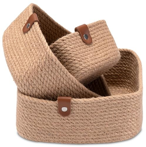 Decorasian Organizer Körbchen aus Jute – 3er Set Aufbewahrungskörbchen – Aufbewahrungskorb für Badezimmer und Wickeltisch - Wickelkommode - eckig