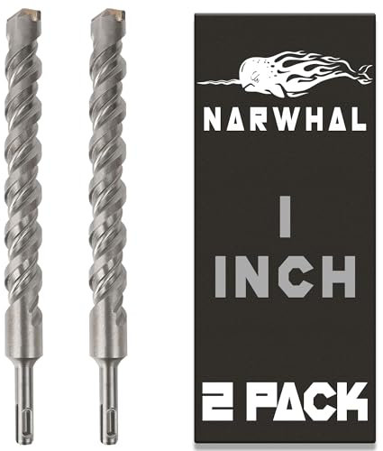SDS Plus 1 Inch Masonry Drill Bit for Rotary Hammers (12 Length - 2 Pack) Carbide Tipped to Easily Drill Through Concrete, Cement, Brick, Block, Stone, and More!