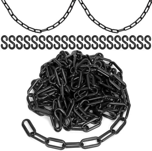 Wokape 1Pc 5M x 6mm/ 16.5 Ft x 0.23 Inch Black Plastic Chain, Sicherheitskette Barriere mit 20 Connector Hooks für Crowd Control Verkehrskontrolle Parkraum-Management