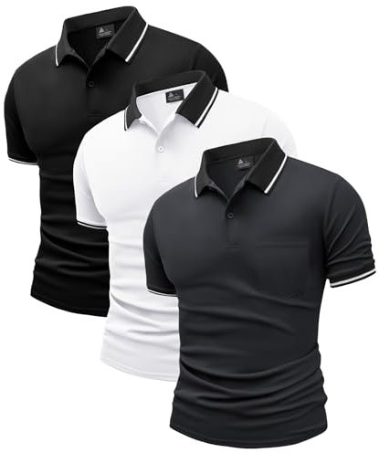 JACKETOWN 3 Pack Mens Polo Shirts Short Sleeve Lightweight Breathable Golf Polo Casual Adult Multipack Tennis T Shirt