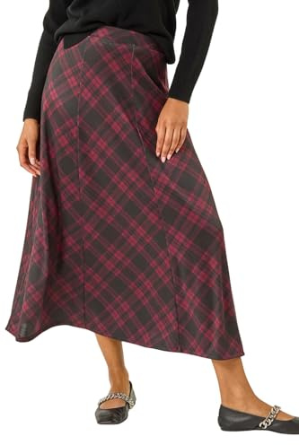Roman Jersey Skirt for Women UK - Ladies Midi Maxi Floral Animal Print Autumn Winter Swing Smart Casual Office Cocktail Party Going Out Evening Holiday Cruise - Size 14 - Wine Noir
