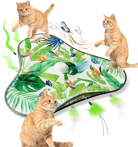 Emwel Cat Toys for Indoor Cats Adult, Interactive Cat Feather Toy for Kitten, Automatic Kitten Game, Chirping & Motion Activate, Hunting Games & Hide-and-Seek for Bored Adult Cats