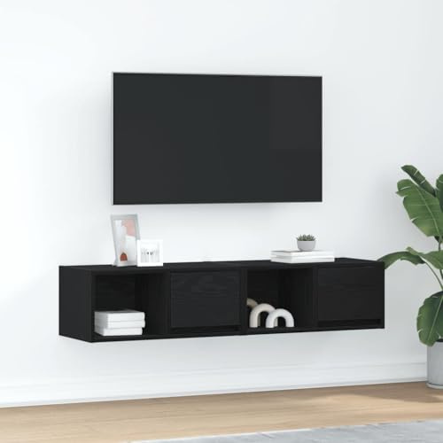 GeenYuu Meubles TV 2 pcs chêne Noir en Bois d'ingénierie 60x31x25,5 cm avec tiroir et étagère, Meuble TV Mural Suspendu pour Salon séjour multimédia Audio vidéo