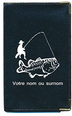 Syl'la – Porte-papiers Voiture Cuir Noir Motif Pecheur – Étui Carte Grise, permis pour Homme et Femme -Personnalisé avec Prénom