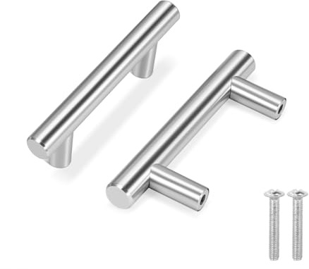 Flexzion 1 Pack 4 Inch Cabinet Door Handles - Stainless Steel Silver Brushed Nickel Finish Hardware, 2.5 Inch Hole Center, Pulls for Kitchen Cabinet, Cupboard, Drawer & Furniture