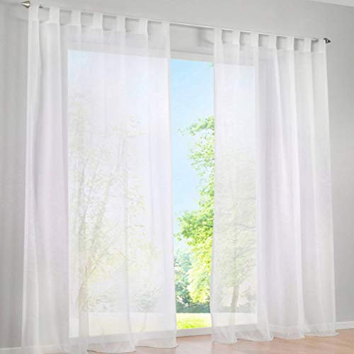 SIMPVALE 2 Stücks Voile Vorhänge zu Gürtelschlaufe transparent Vorhänge Fenster Balkon aus,Weiß,140x250cm