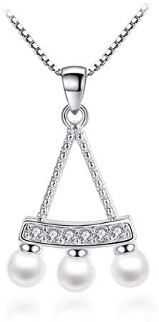 Kette Damen Perle 925 Sterling Silber Halskette Anhänger Jakobsmuschel und 3 Perlen Süßwasser Zuchtperle Schmuck 45CM Kettenlänge Geschenk für Damen