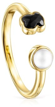 TOUS Ring mit 18 kt Gold über Silber und Onyx und Perle Glory