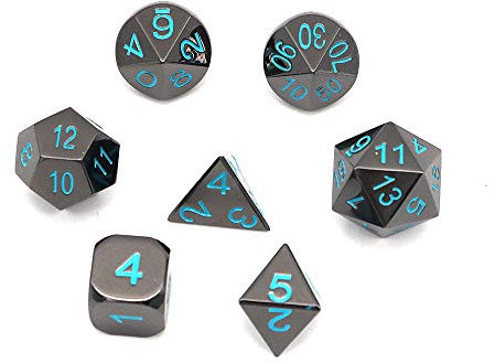 DollaTek 7PCS DND Spiel Polyedrisches D & D-Würfel-Set aus massivem Metall mit Aufbewahrungstasche und Zinklegierung mit Emaille für Rollenspiel-Dungeons und Drachen (antike Schwarze Backfarbe)