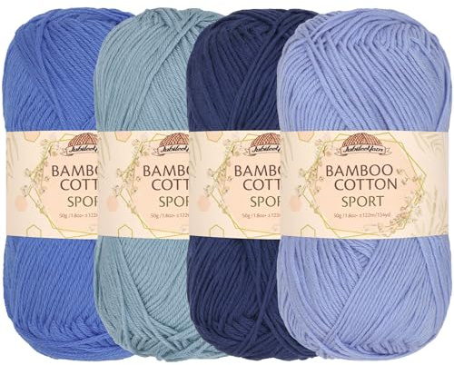 JubileeYarn Bamboo Cotton Sport Yarn - 50g/Skein - Shades of Blue - 4 Skeins